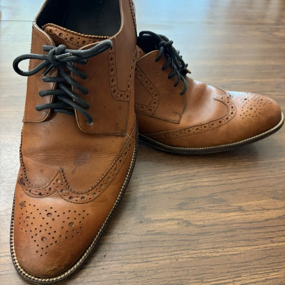 Cole Haan Men's Brown Leather Wingtips Size 10.5 Oxford Brogues